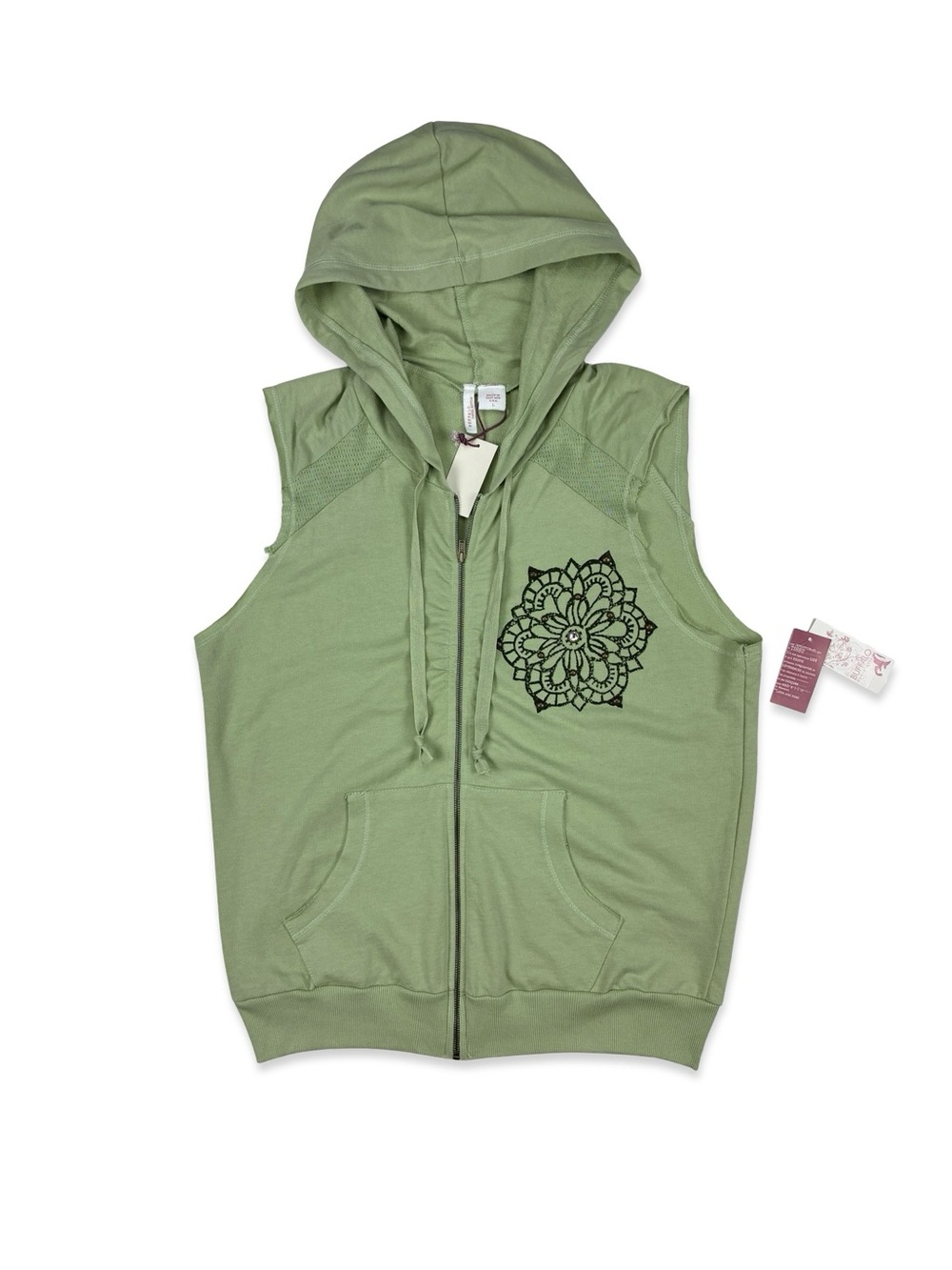 Buffalo David Bitton Green Tribal Stamp Sleeveless Zip Up Hoodie Vest